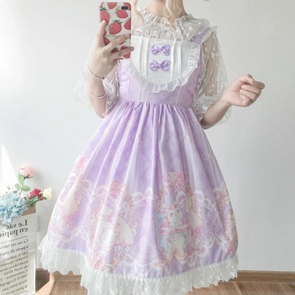 Lolita Dresses & Skirts - Kitten Lolita Dress, purple with lace and bows